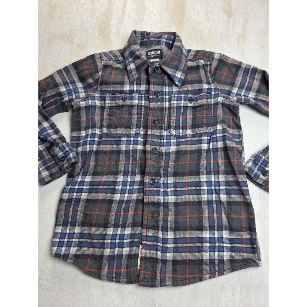 OshKosh Bgosh Kids Size 5 Blue Orange Plaid Flannel Button Down Shirt Western